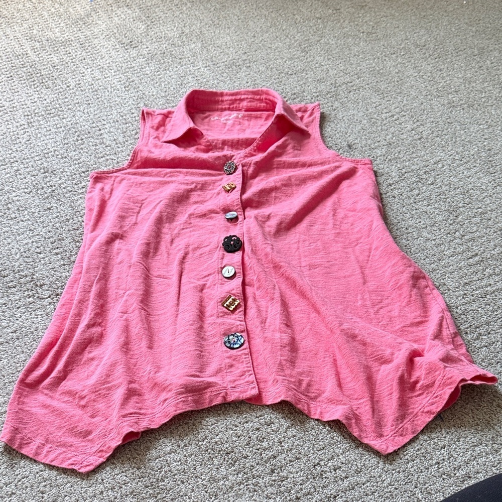 Soft Surroundings Coral Danielle Button Sleeveless Tunic - Picture 3 of 4